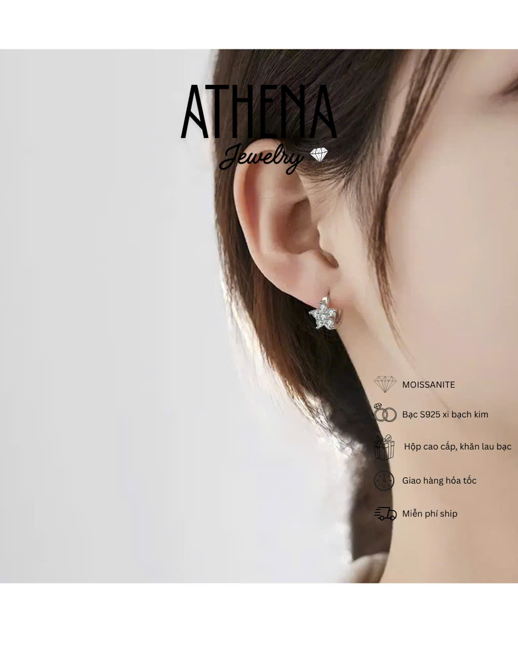 Bông khoen mặt hoa full moissanite, hình 2