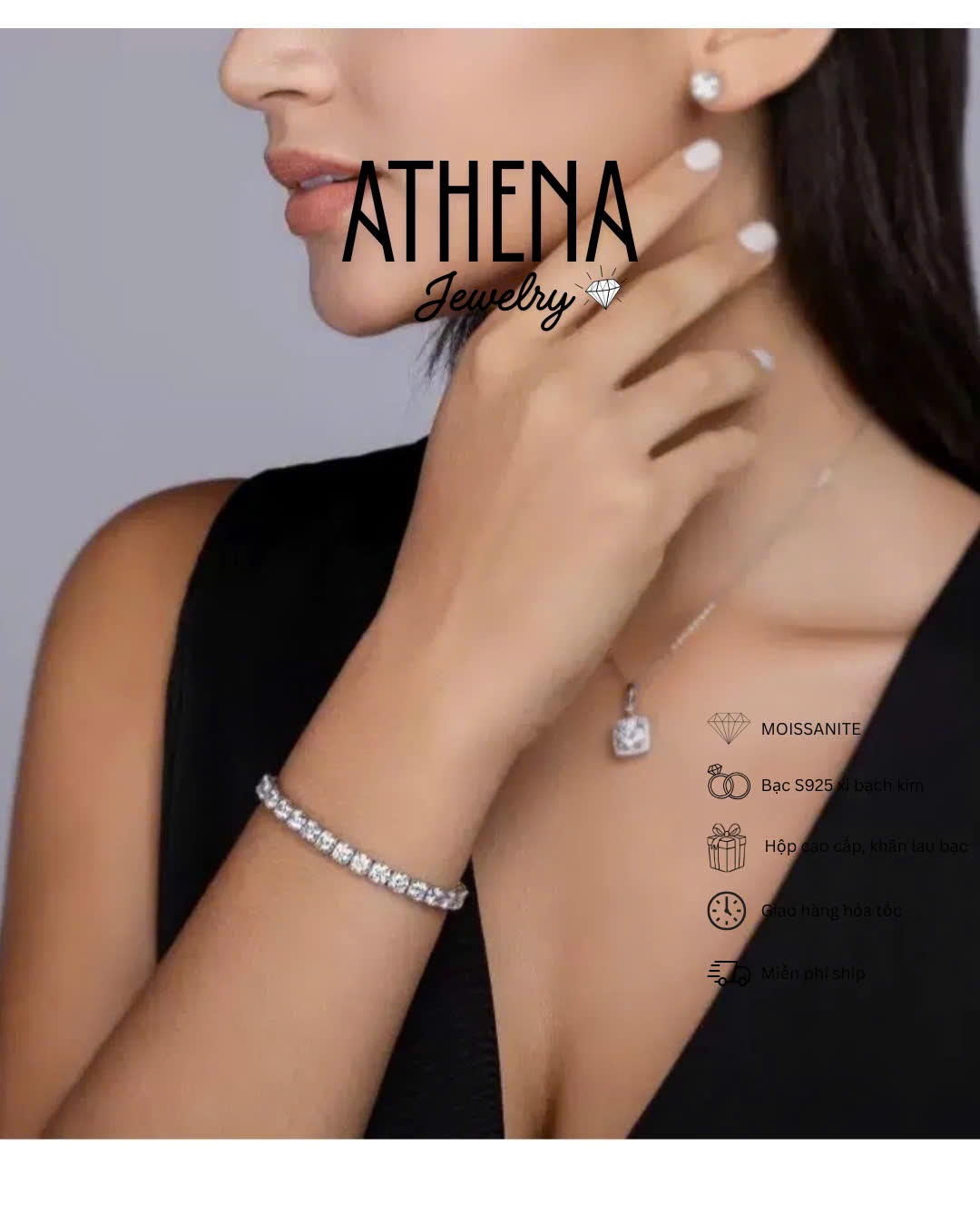 Chi tiết nhẫn bạc xi bạch kim và đá moissanite