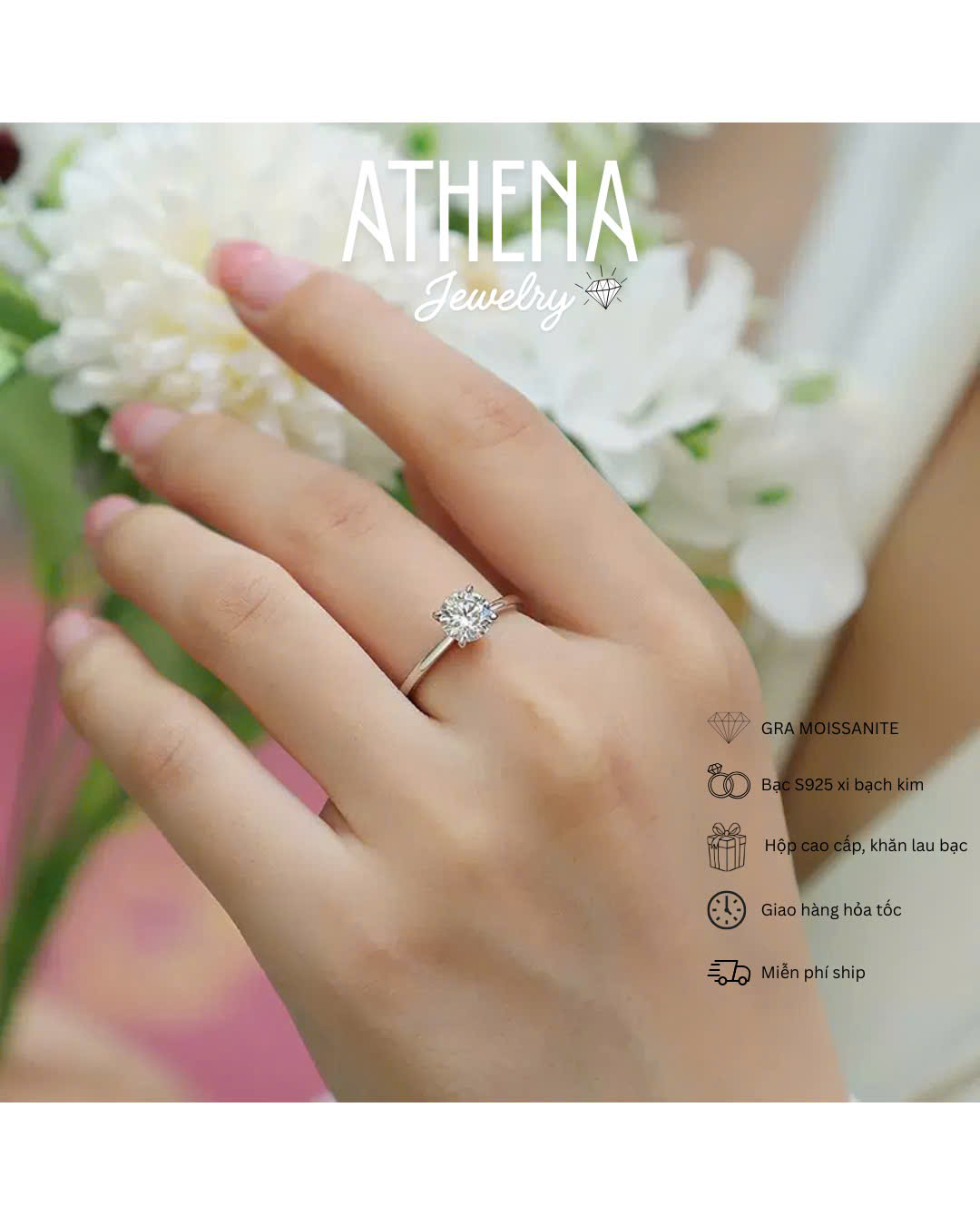 Nhẫn 4 chấu vỏ trơn mảnh, hình 2