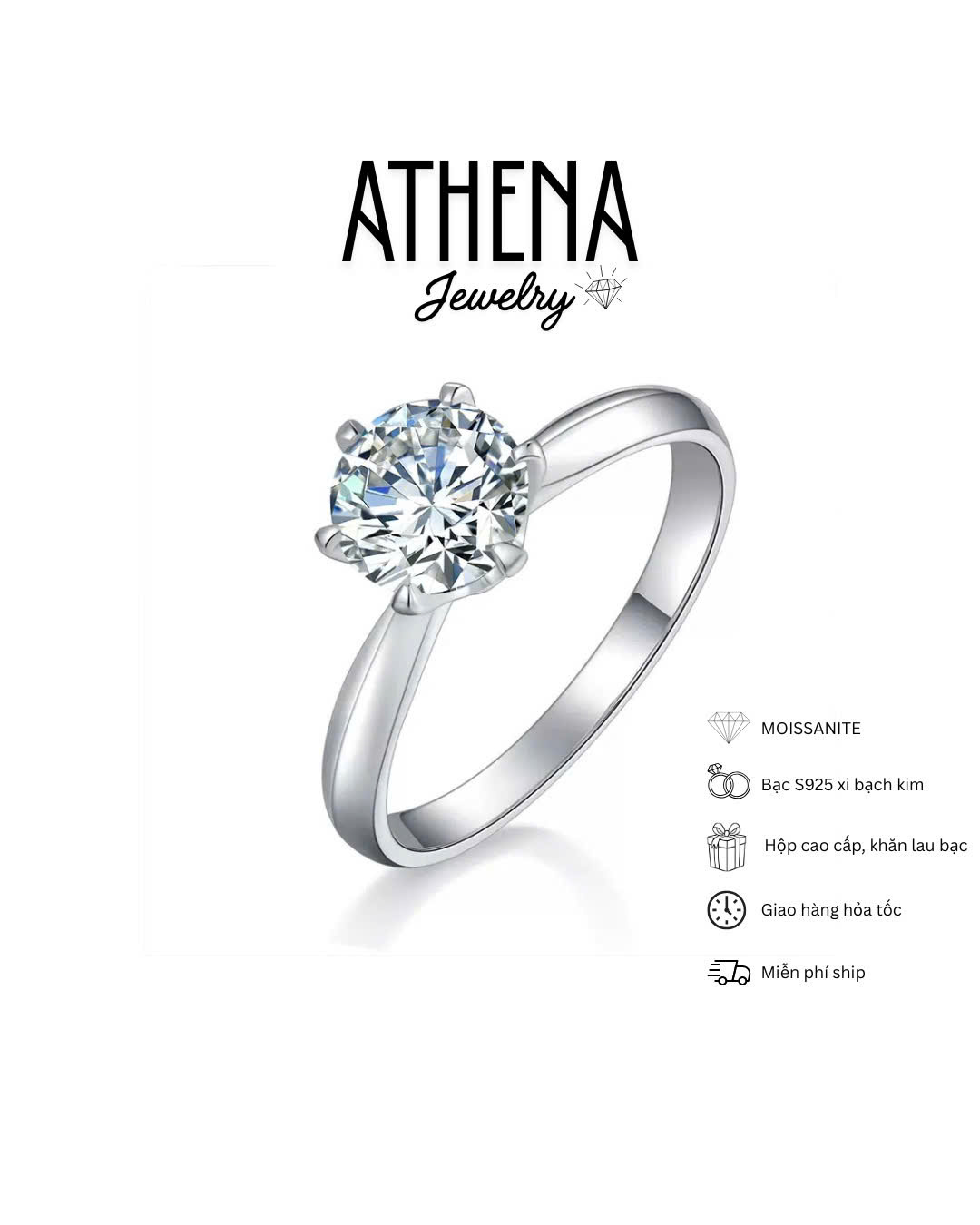Nhẫn 6 chấu vỏ trơn ổ vương miện