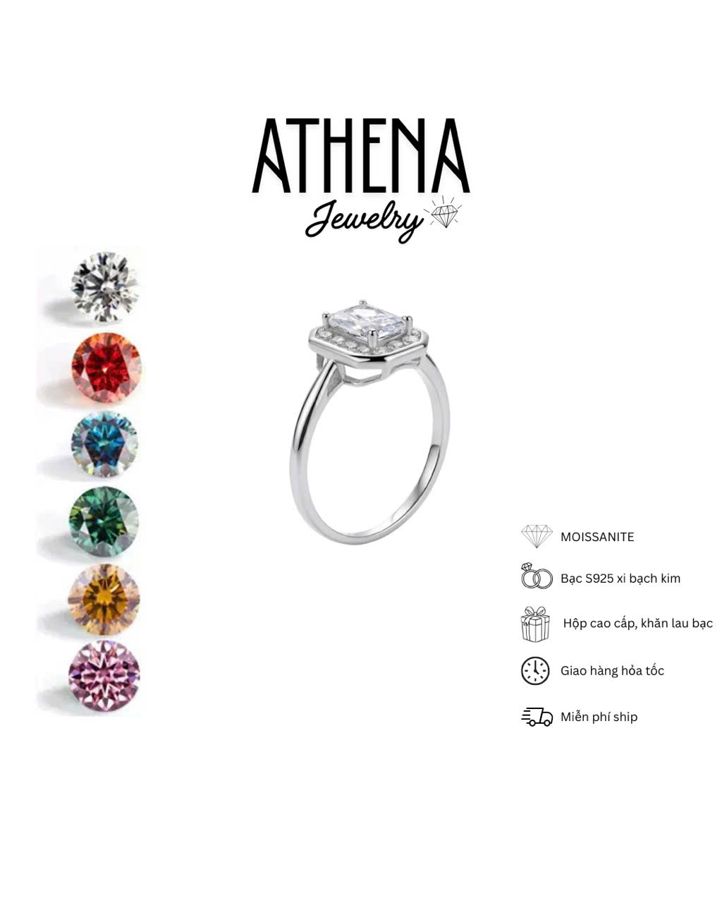 Nhẫn full moissanite viên chủ Hình chữ nhật 5x7mm, hình 2