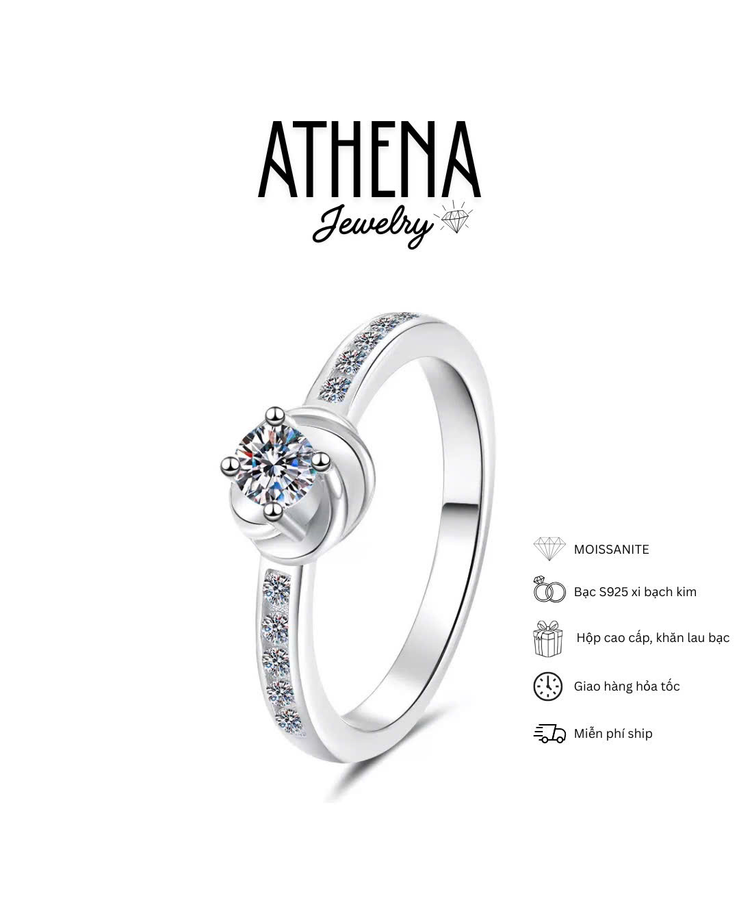 Nhẫn mặt hoa hồng 3,5mm