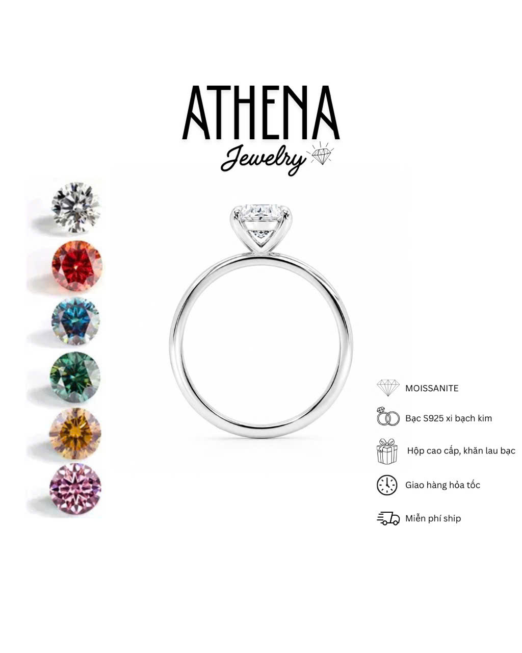 Nhẫn moissanite oval 1ct đai trơn ổ cao, hình 2
