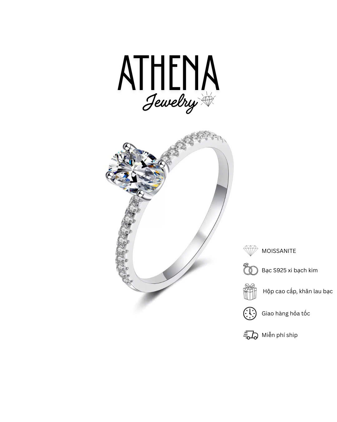 Nhẫn oval 5x7mm đính đá