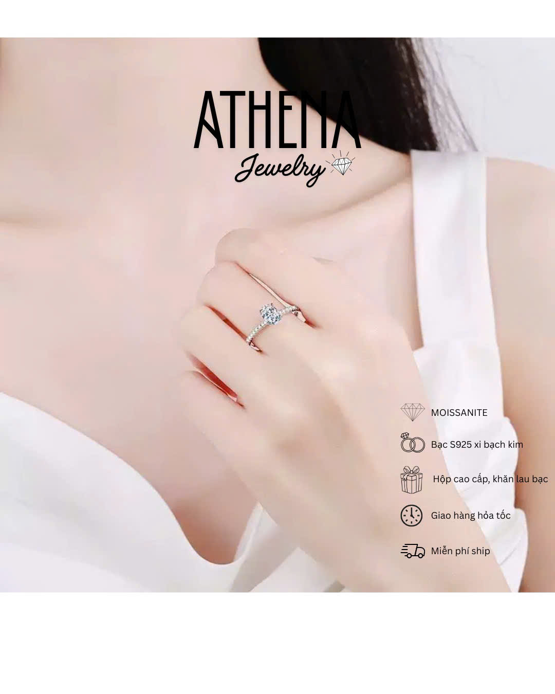 Nhẫn oval 5x7mm đính đá, hình 2