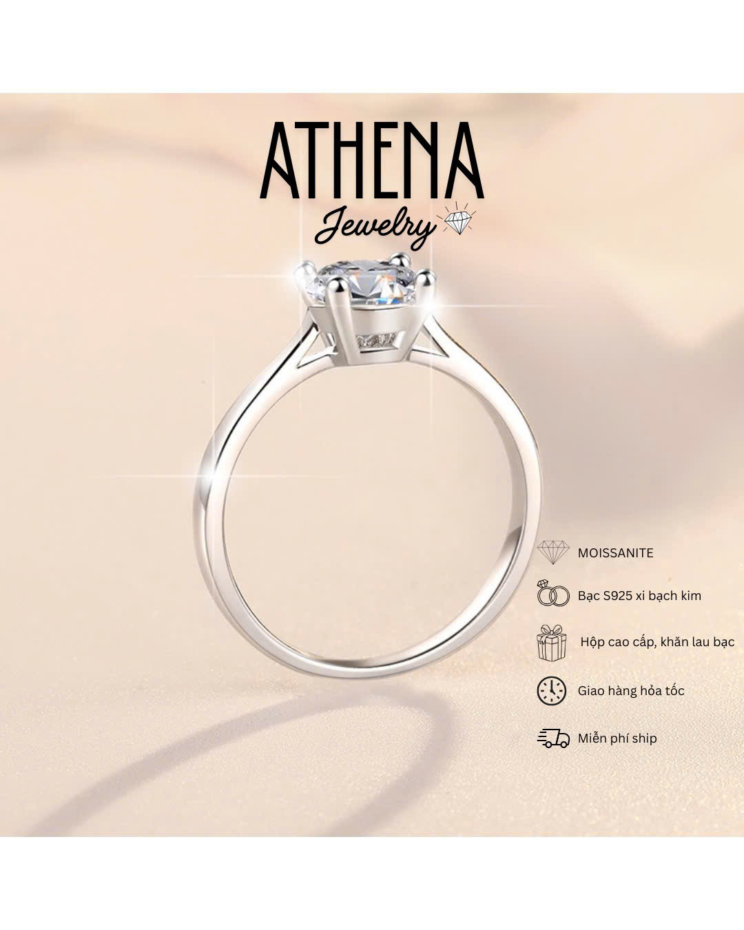 Nhẫn halo tròn viên chủ 6,5mm